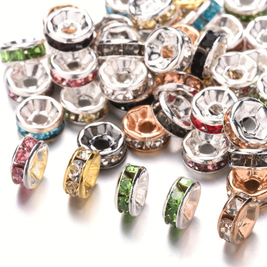 50pcs 4/6/8/10mm Rhinestone Czech Crystal Alloy Spacer Beads
