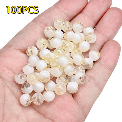 100pcs 8mm Translucent Crackle Glass Beads