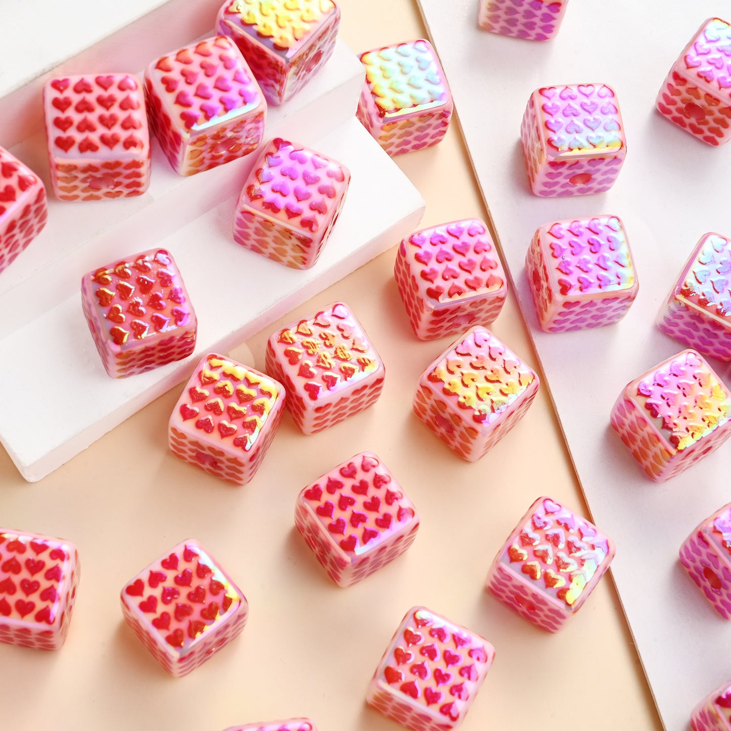 5pcs Red Love Square Heart Acrylic Beads