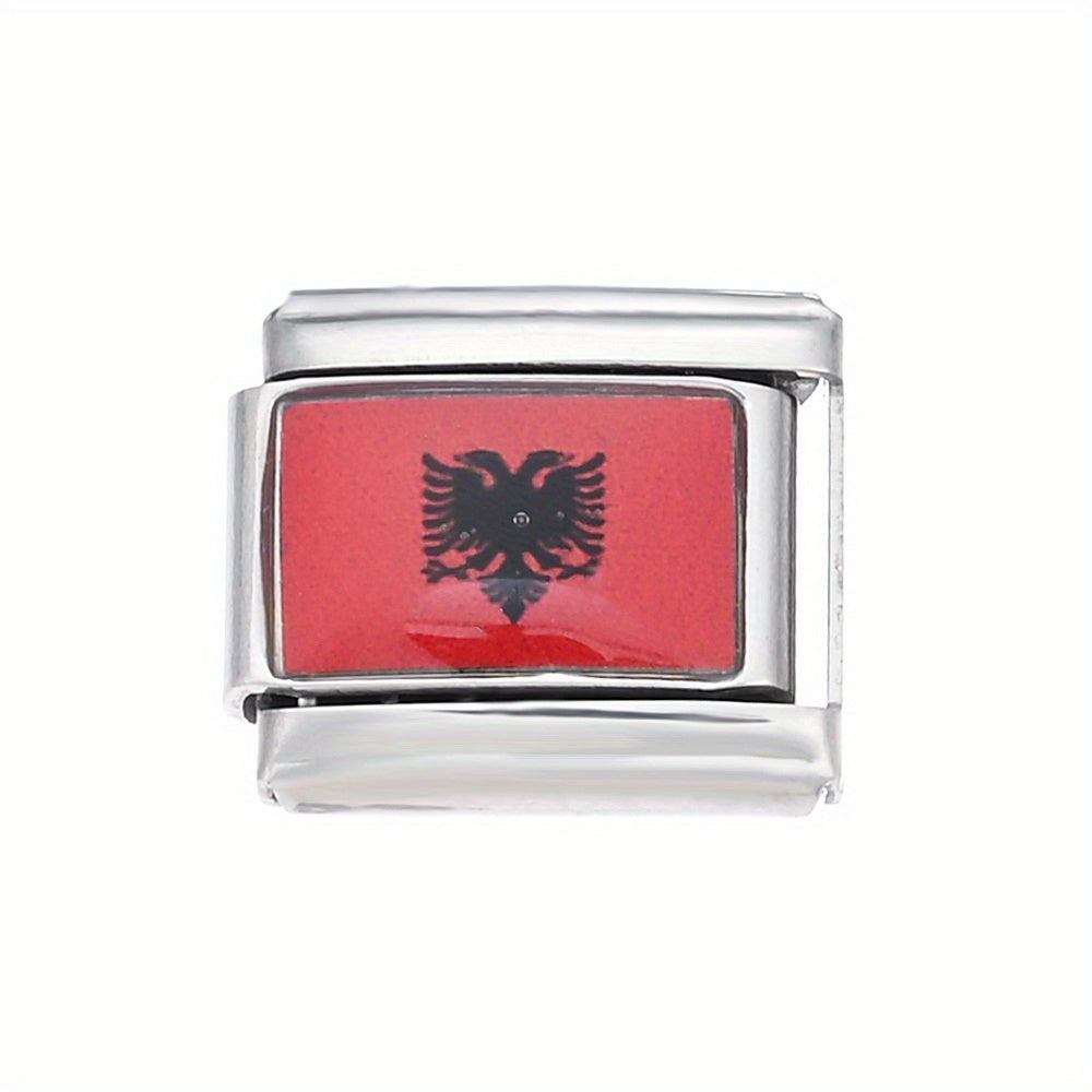1pc 9x10mm Stainless Steel World Flag Module Charm Bead