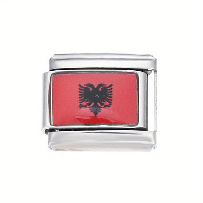 1pc 9x10mm Stainless Steel World Flag Module Charm Bead