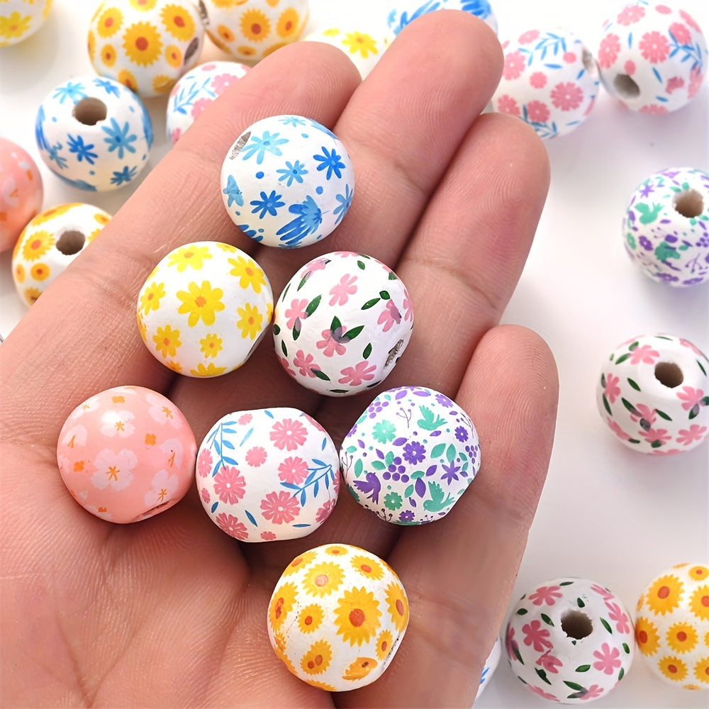Transparent Flower Print Resin Big Hole Spacer Beads