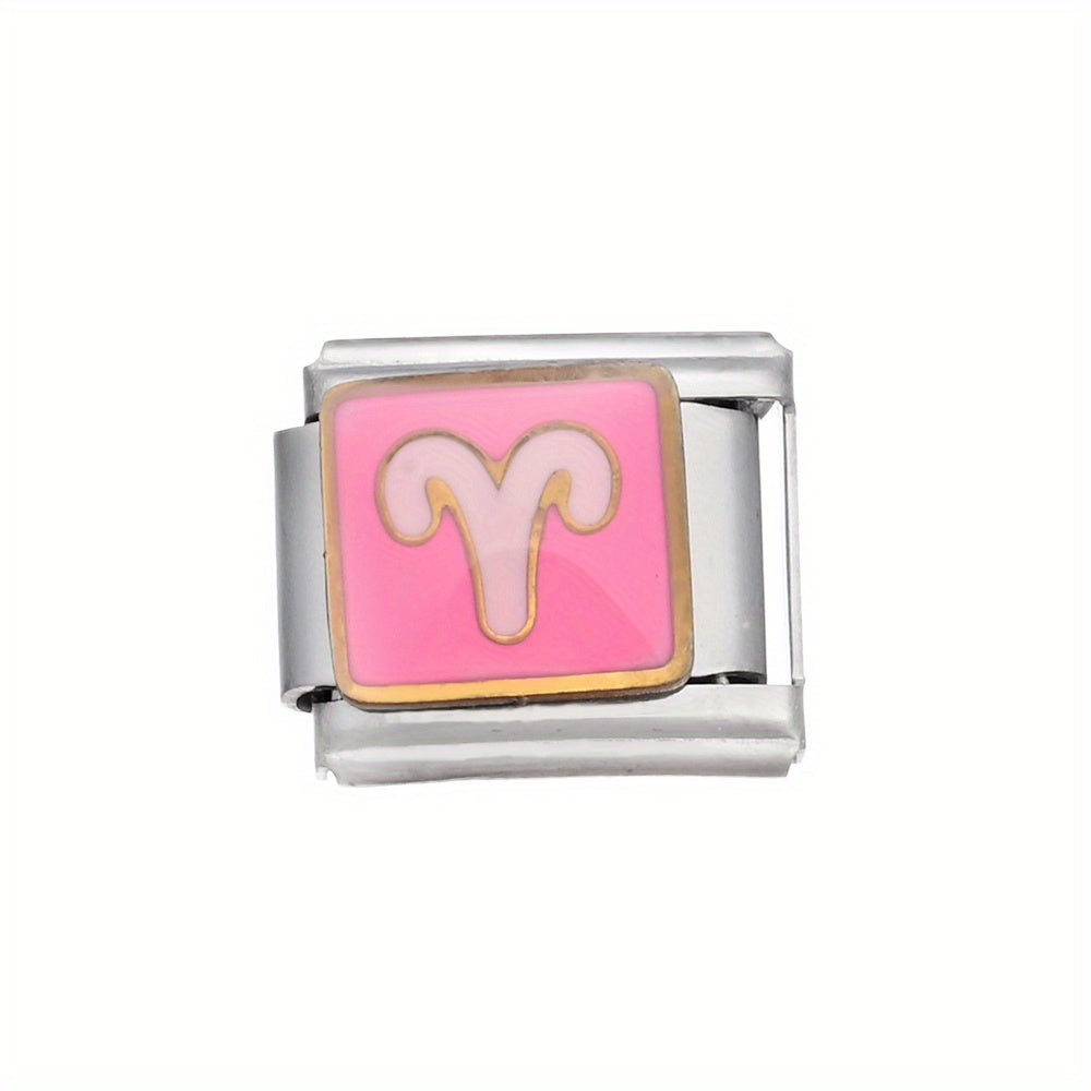 1pc 9x10mm Stainless Steel Zodiac Sign Module Bead