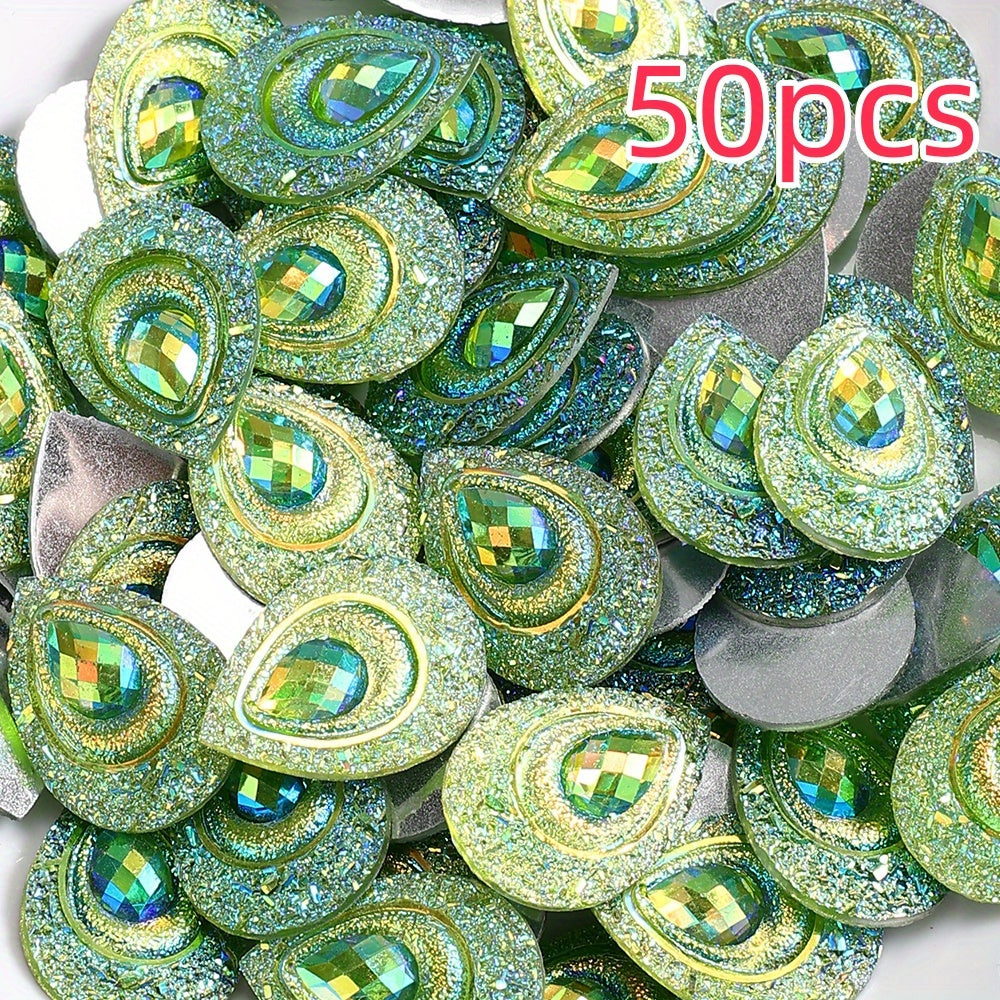 50pcs Peacock Feather Shape Rhinestone Flatback Beads