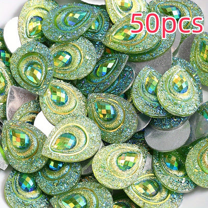 50pcs Peacock Feather Shape Rhinestone Flatback Beads