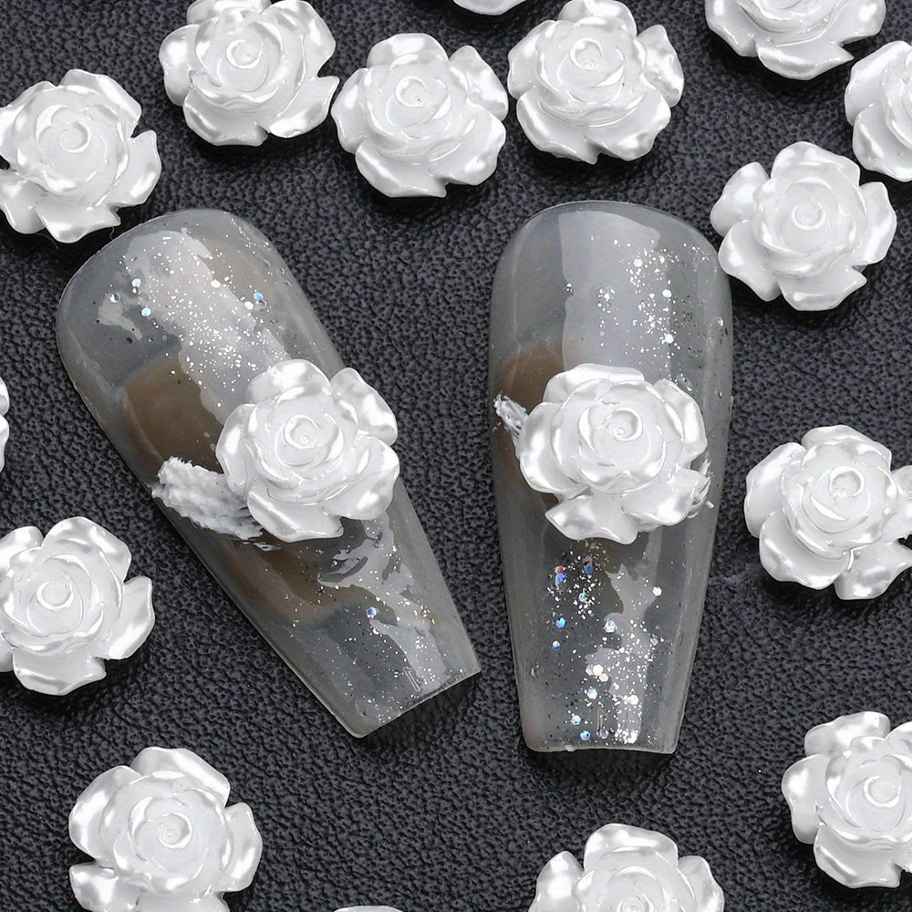 50pcs 10mm 3D White Resin Camellia Flower Beads