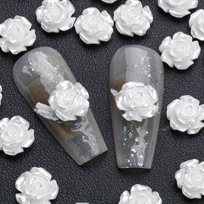 50pcs 10mm 3D White Resin Camellia Flower Beads