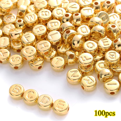100pcs Silvery Golden Mixed Color Letter Acrylic Beads