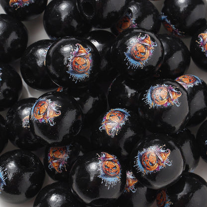 16mm Halloween Wooden Pumpkin & Witch Broom Beads