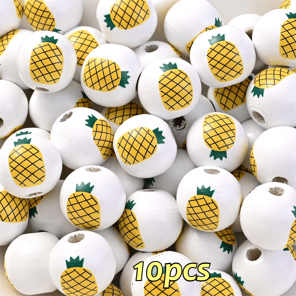 16mm Fruit-Themed Printed Wooden Beads, 10pcs
