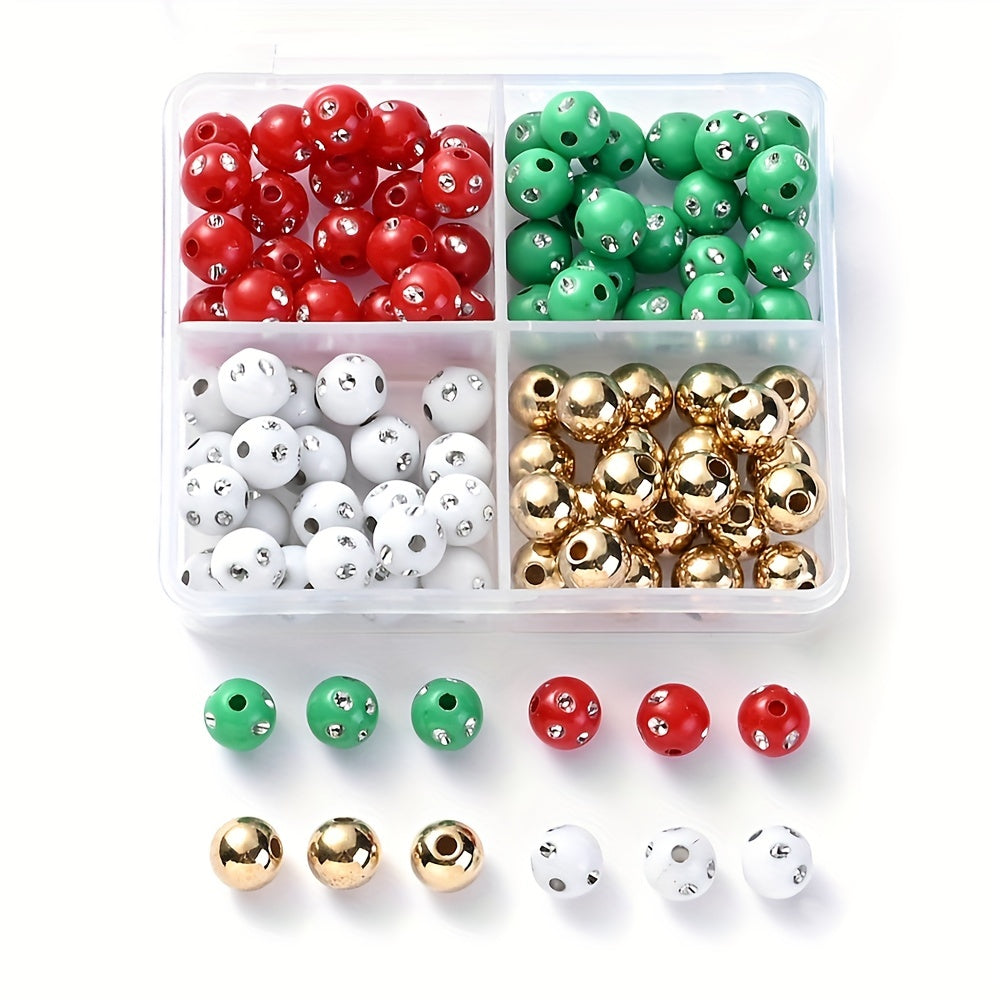 80Pcs 8mm (0.315in) Acrylic Beads with Box Christmas Style Loose Spacer Beads for Jewelry Making DIY Bracelet Necklace Accessories