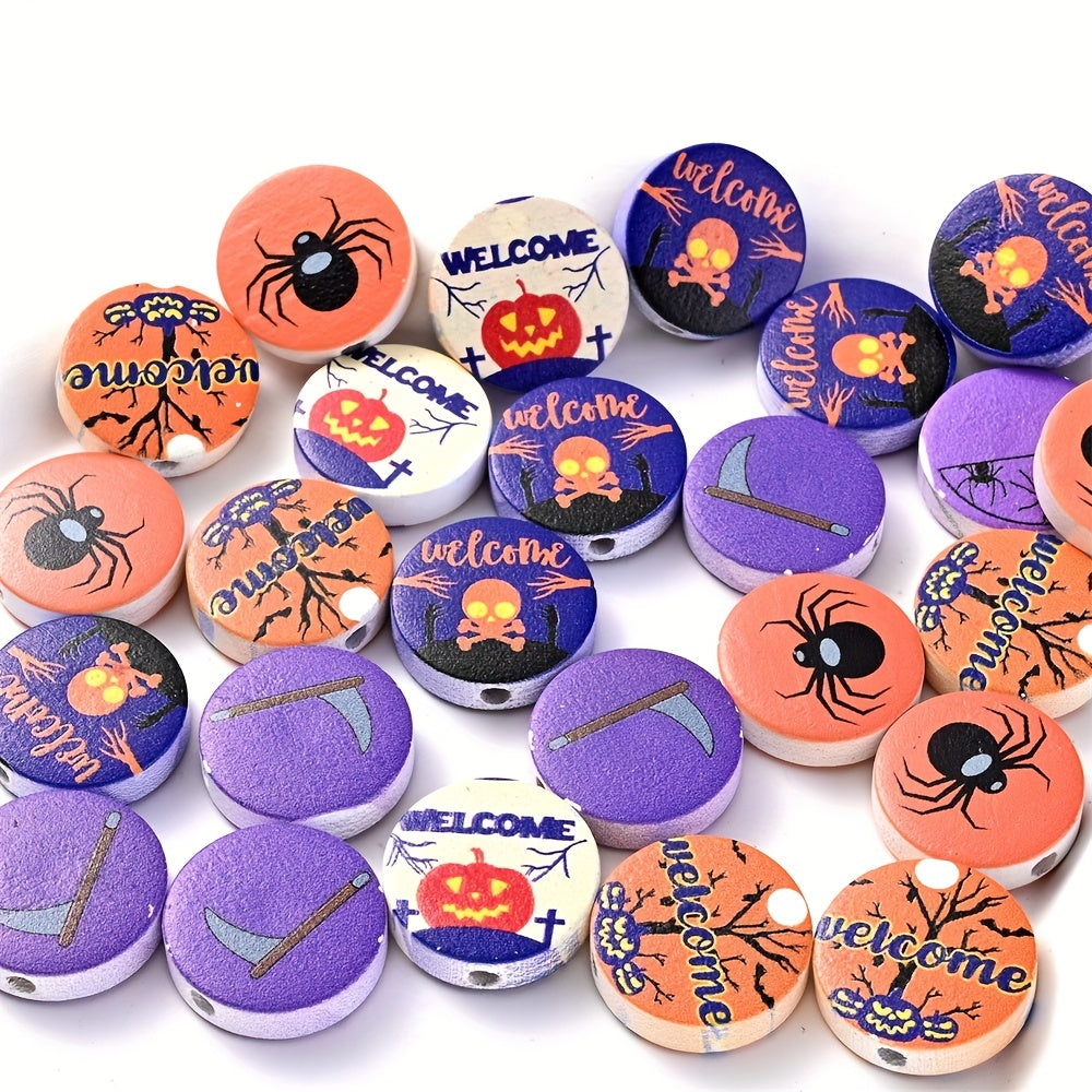 Halloween Double Sided Pattern Wood Beads