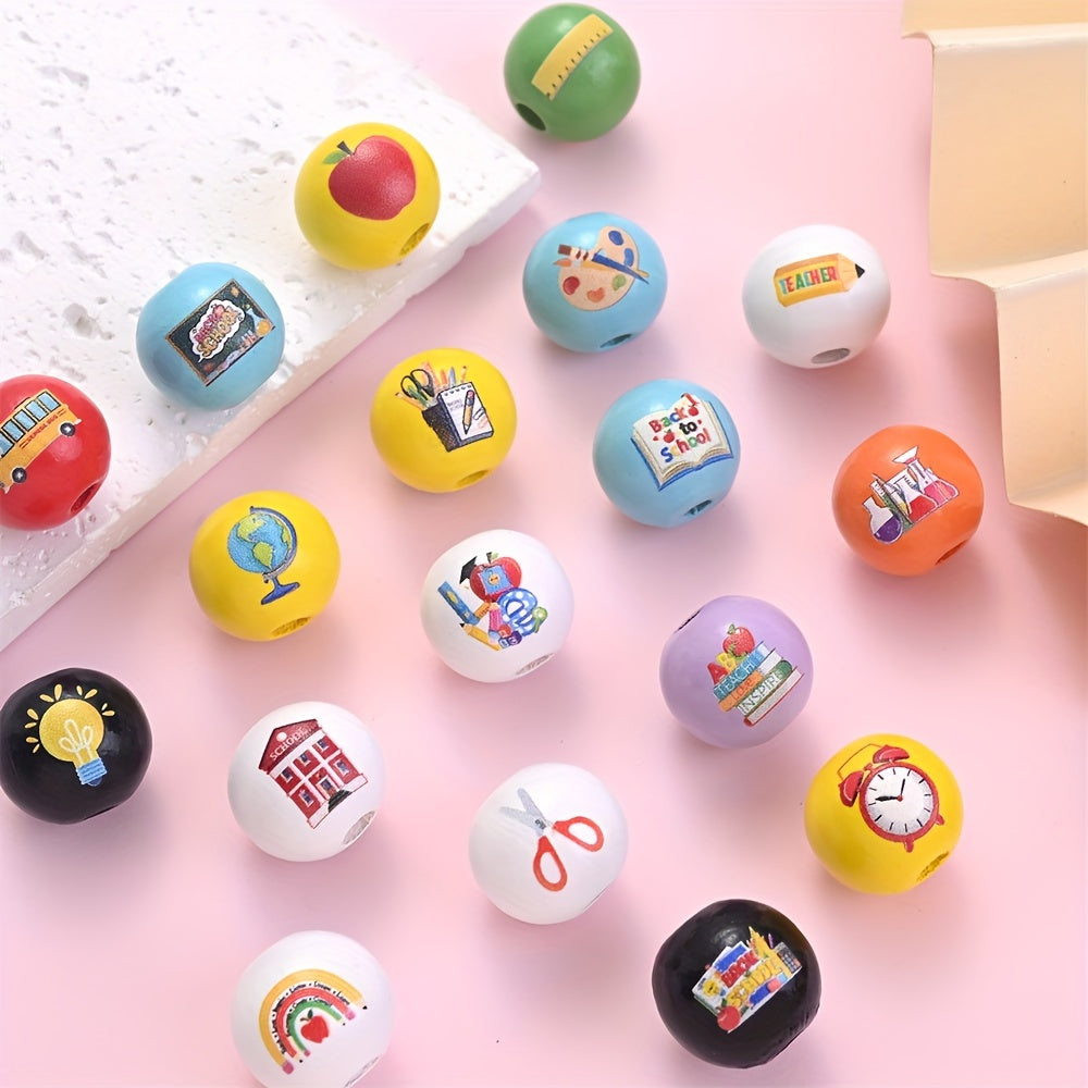 10pcs 16mm Multicolor Wooden Book & Car Pattern Beads
