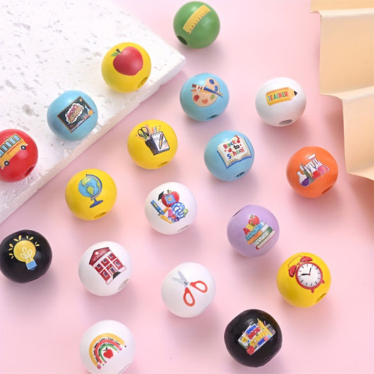 10pcs 16mm Multicolor Wooden Book & Car Pattern Beads
