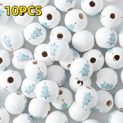 10pcs 16mm Christmas Tree Pattern Wooden Round Beads