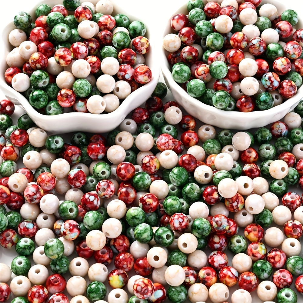 500pcs Christmas Style Cracked Acrylic Round Beads
