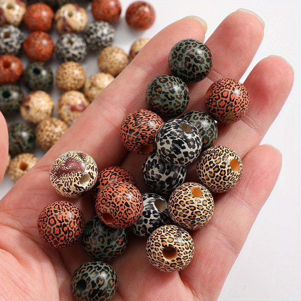 16mm Leopard Print Wooden Beads