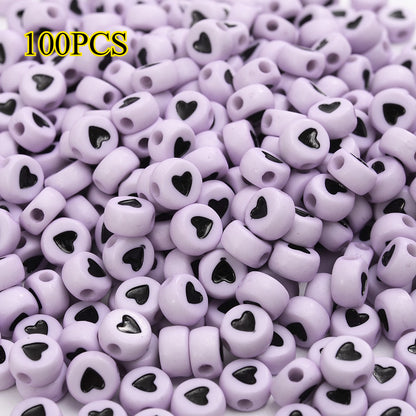 100pcs Colorful Flat Round Heart Acrylic Beads