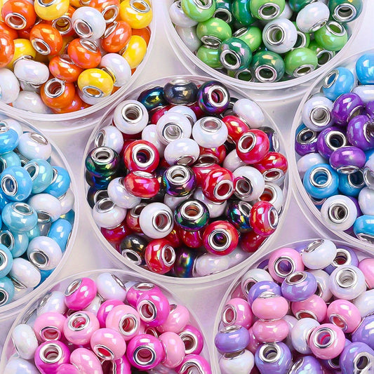 100pcs Colorful AB Shiny Acrylic Big Hole Beads
