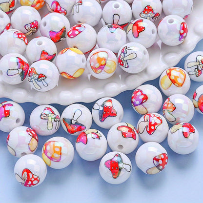 10pcs 16mm Glossy Mushroom Print Beads