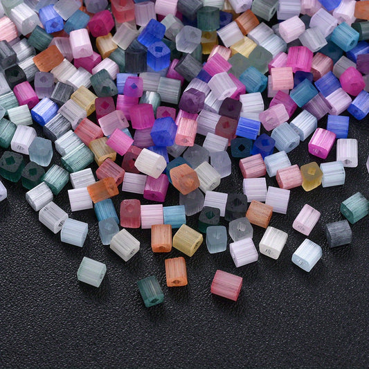 200pcs 3mm Random Color Mini Cube Glass Beads