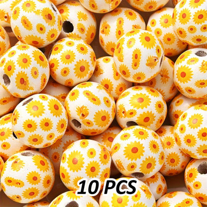 Transparent Flower Print Resin Big Hole Spacer Beads