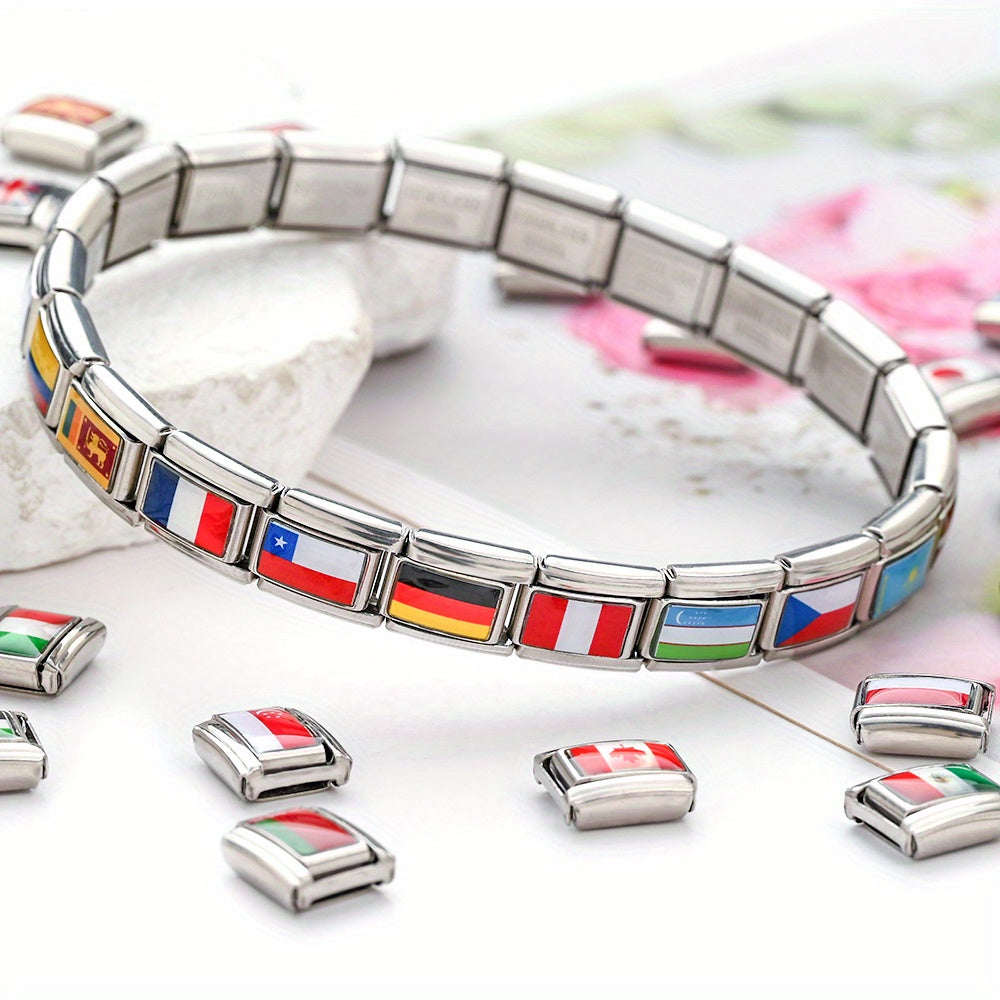 1pc 9x10mm Stainless Steel World Flag Module Charm Bead