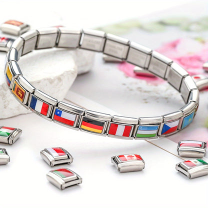 1pc 9x10mm Stainless Steel World Flag Module Charm Bead