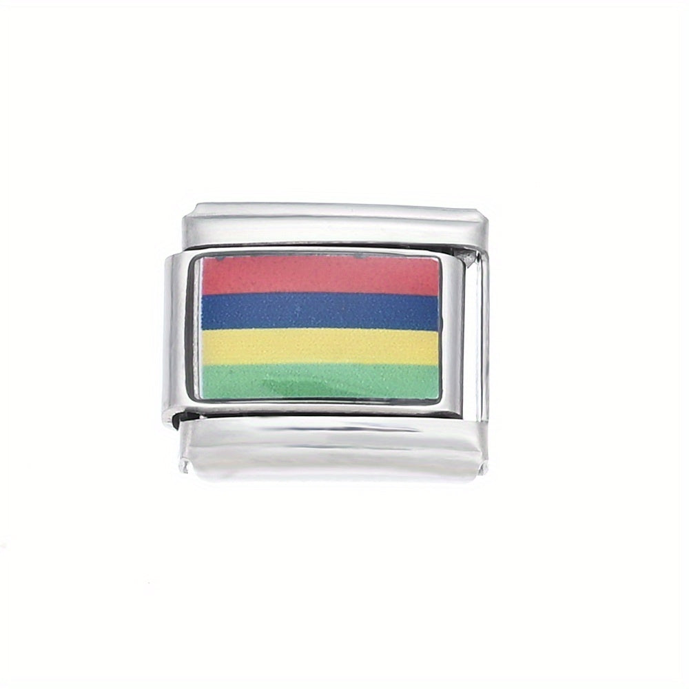 1pc 9x10mm Stainless Steel World Flag Module Charm Bead