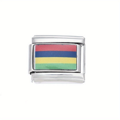 1pc 9x10mm Stainless Steel World Flag Module Charm Bead