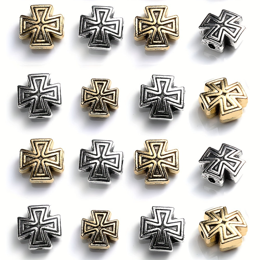 10PCS Big Hole Metal Beads Golden Silvery Vintage Cross Loose Spacer Beads for DIY Jewelry Making Bracelet Necklace Accessories