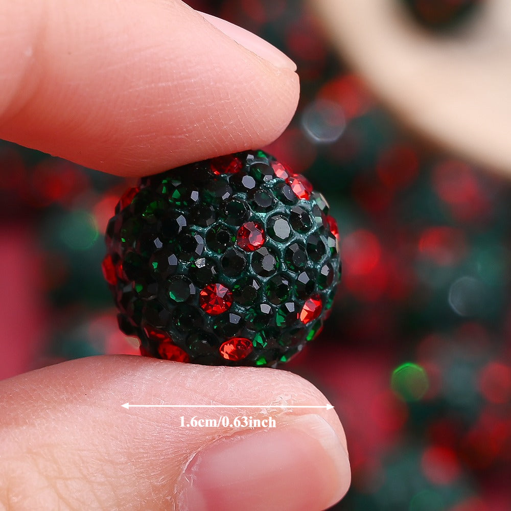 Red / Green Christmas Tree Rhinestone Clay Spacer Beads