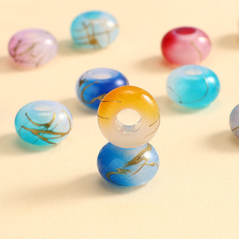 30pcs 9x14mm Golden Line Gradient Acrylic Round Beads