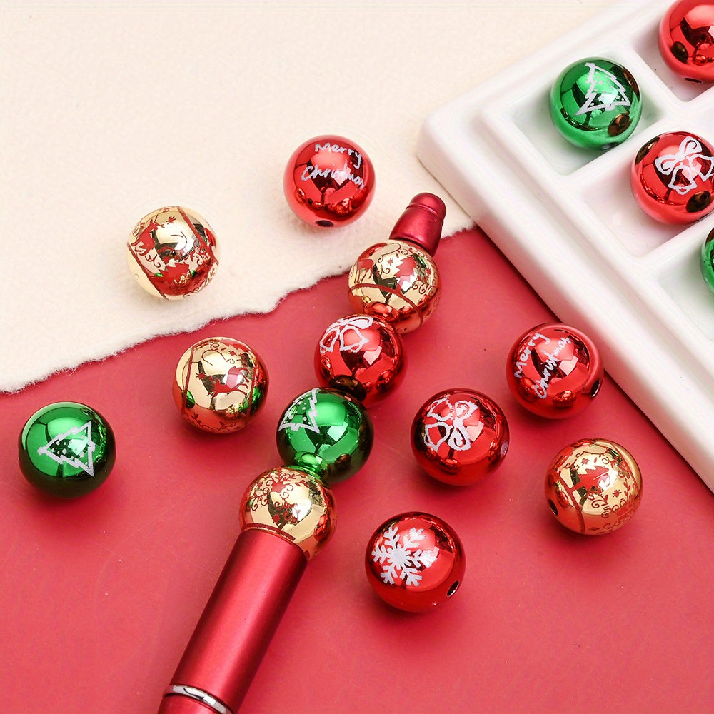 16mm Christmas Snowflake Print Acrylic Beads