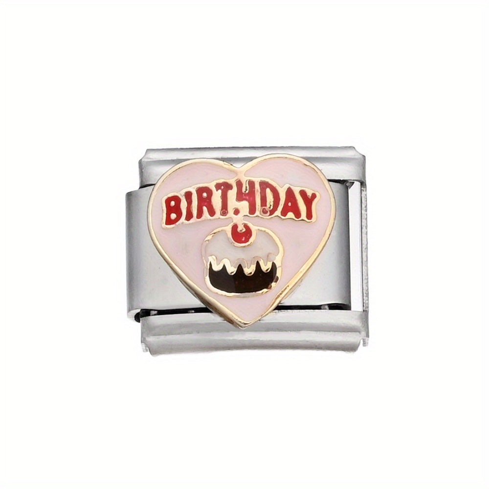 1pc 9x10mm Stainless Steel Birthday Theme Module Charm Bead