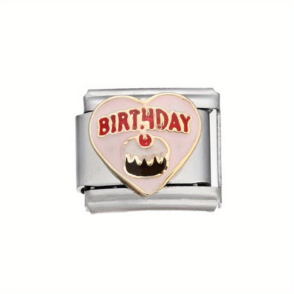 1pc 9x10mm Stainless Steel Birthday Theme Module Charm Bead