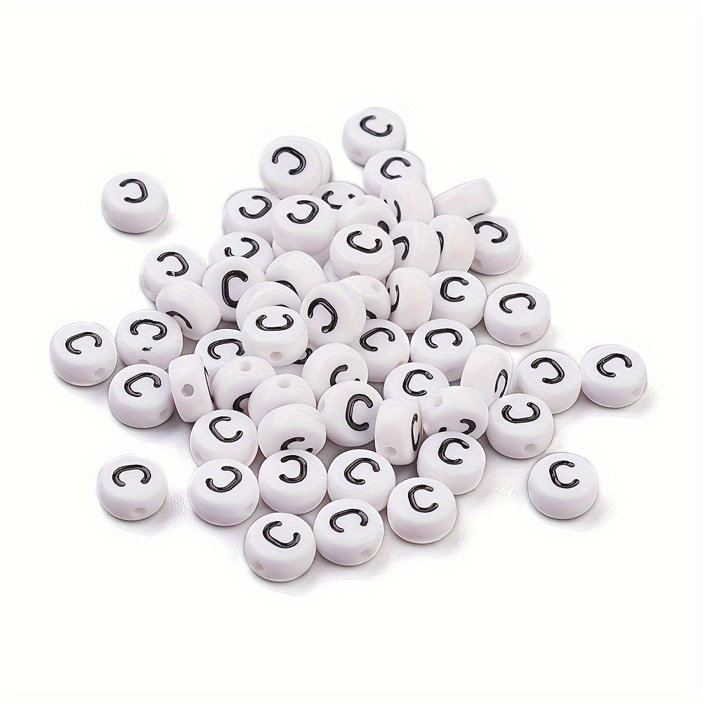 7 × 4mm White / Black Acrylic Letter Spacer Beads, 100pcs