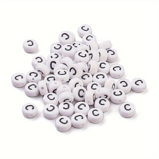 7 × 4mm White / Black Acrylic Letter Spacer Beads, 100pcs