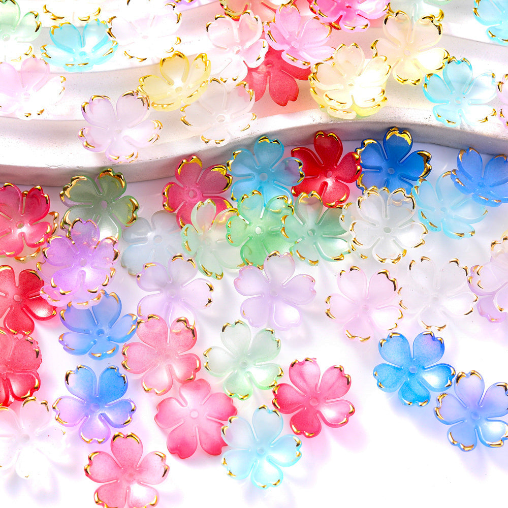 Golden Edged Five Petal Flower Acrylic Beads