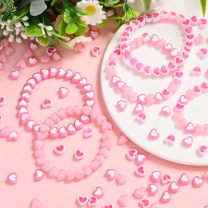 100pcs/set 7x8mm Pink Peach Gradient Heart Acrylic Beads
