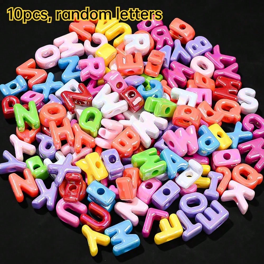 Golden / Silver Shiny CCB Big Hole Alphabet Beads, 10pcs