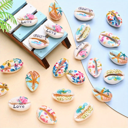 Ocean & Flower Print Shell Beads Set