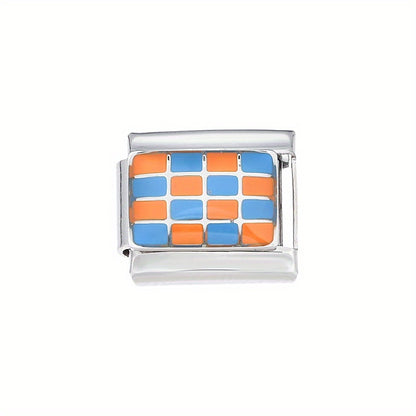 1pc 9x10mm Stainless Steel Checkerboard Module Charm Bead