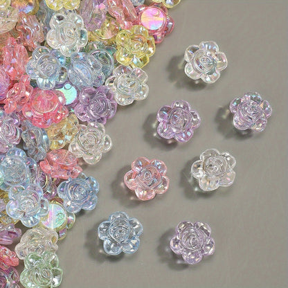 100pcs 12mm Gradient Color Rose Flower Acrylic Beads