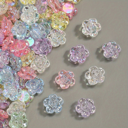 100pcs 12mm Gradient Rose Flower Acrylic Beads
