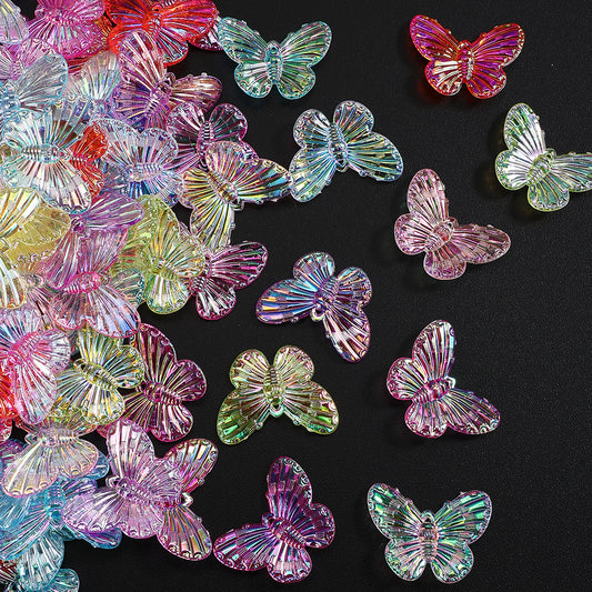 50pcs 22x29mm Transparent AB Iridescent Butterfly Acrylic Beads