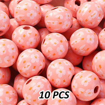 Transparent Flower Print Resin Big Hole Spacer Beads