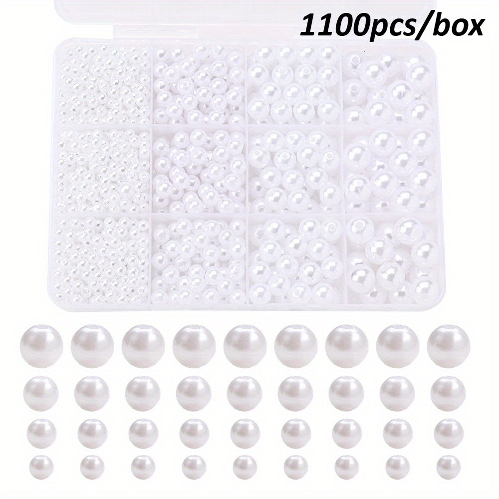 1100pcs 4/6/8/10mm Acrylic Faux Pearl Beads Kit