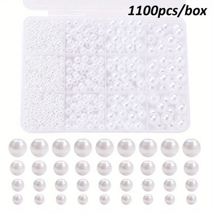 1100pcs 4/6/8/10mm Acrylic Faux Pearl Beads Kit