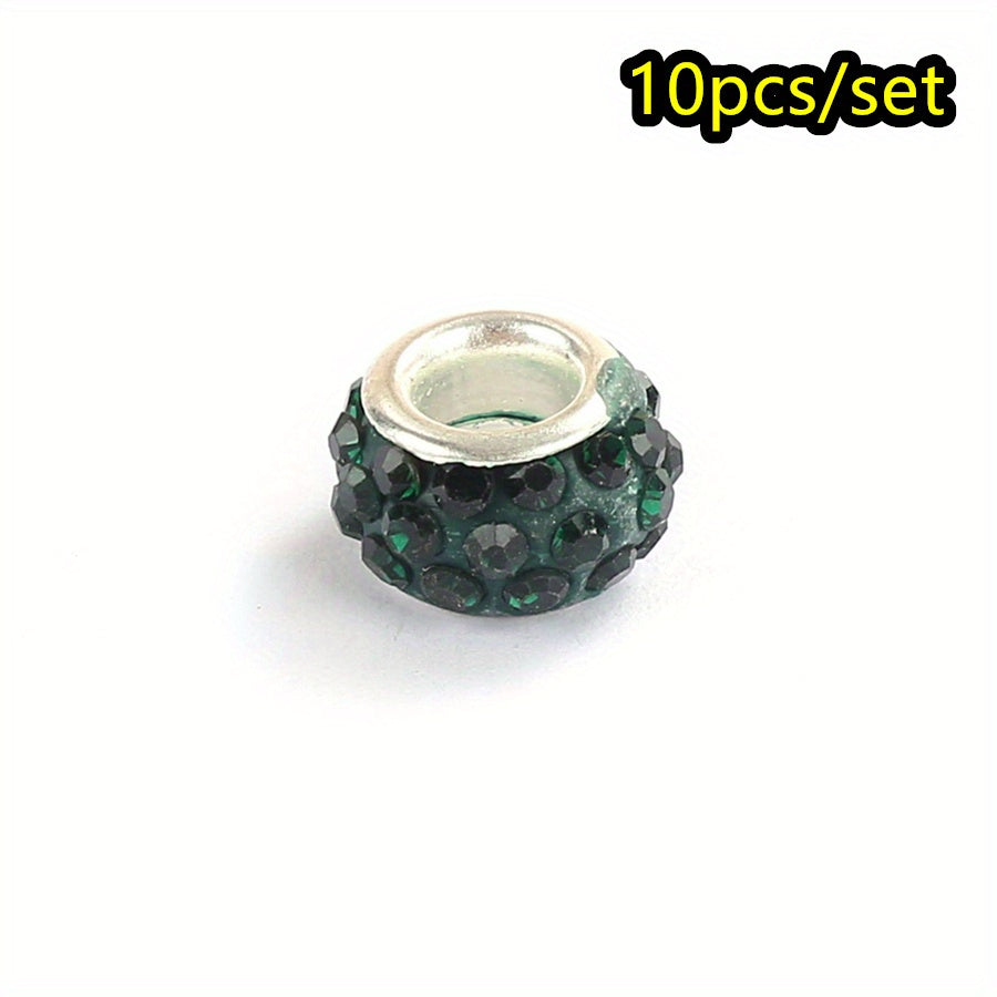 10pcs Colorful Big Hole Rhinestone Spacer Beads